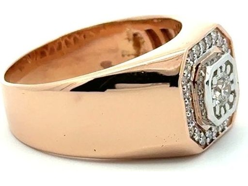 18K Rose Gold Men's Ring with Natural Round Center Diamond and Double Halo Design
