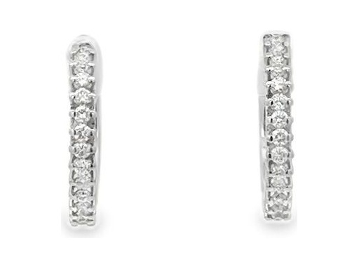 18K White Gold Huggie Hoop Earrings with Front-Set Natural Round Diamonds