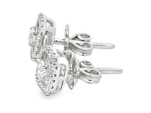 18K White Gold Cushion Halo Stud Earrings with Natural Round Center Diamonds