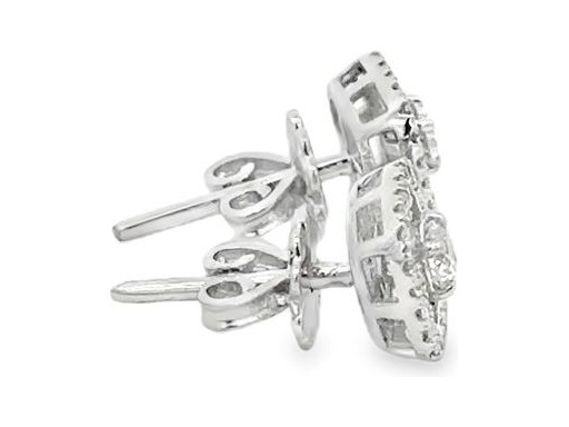 18K White Gold Cushion Halo Stud Earrings with Natural Round Center Diamonds