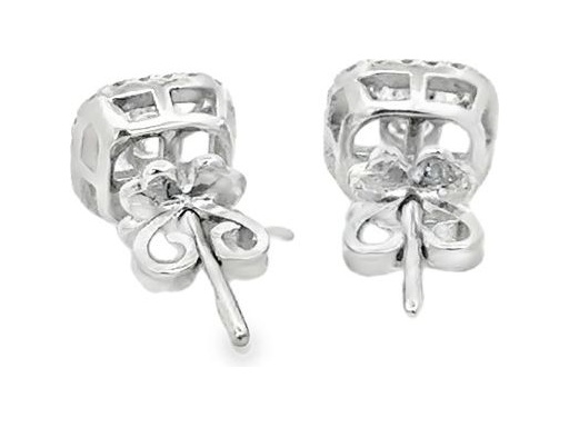 18K White Gold Cushion Halo Stud Earrings with Natural Round Center Diamonds