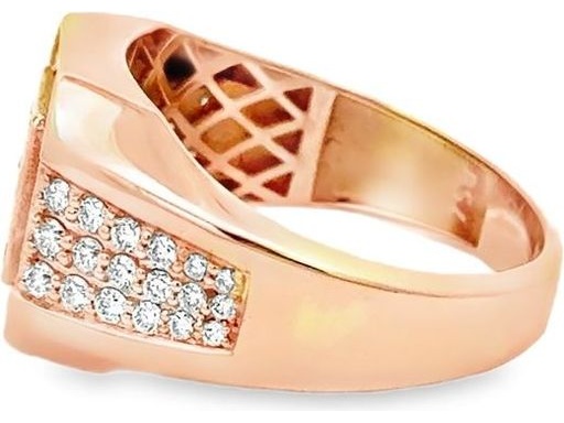 18K Rose Gold Men's Ring with Natural Princess Cut Diamonds and Round Diamond Halo