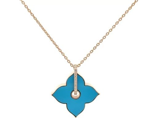 18K Rose Gold Reversible Necklace with Turquoise Enamel and Natural Round Diamonds