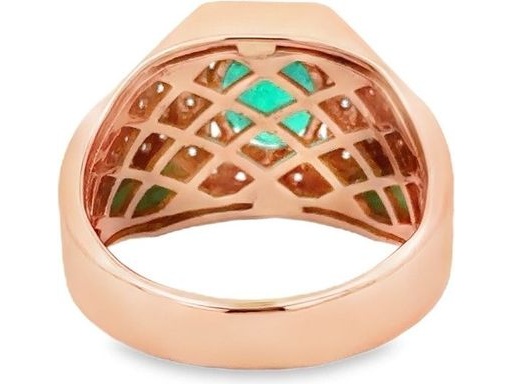 18K Rose Gold Men's Ring with Natural Oval Emerald and Natural Round Diamond Halo