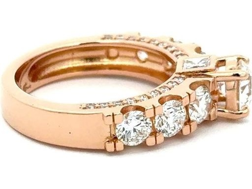 18K Rose Gold Engagement Ring with Natural Round Center Diamond, Side Diamonds, and Hidden Princess Cut Diamond