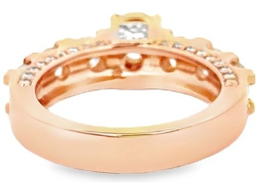 18K Rose Gold Engagement Ring with Natural Round Center Diamond, Side Diamonds, and Hidden Princess Cut Diamond