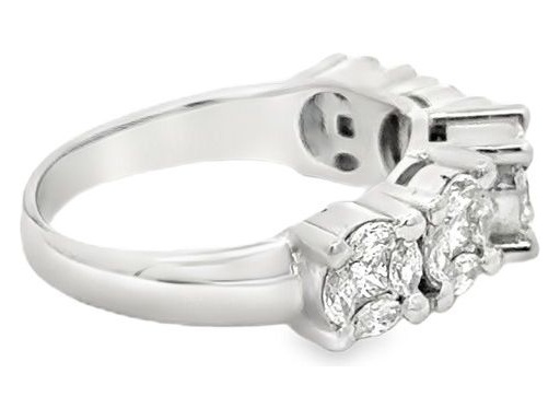 18K White Gold Ring with Alternating Natural Marquise and Princess Cut Diamonds