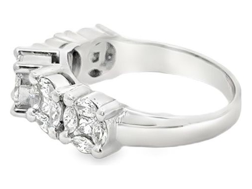 18K White Gold Ring with Alternating Natural Marquise and Princess Cut Diamonds