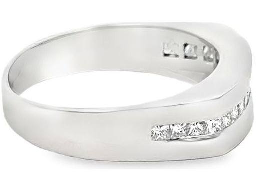 18K White Gold Men's Band with Channel-Set Natural Princess Cut Diamonds