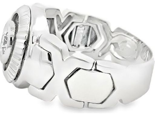 18K White Gold Men's Solitaire Ring with Bezel-Set Natural Round Diamond and Halo in Watch-Inspired Design