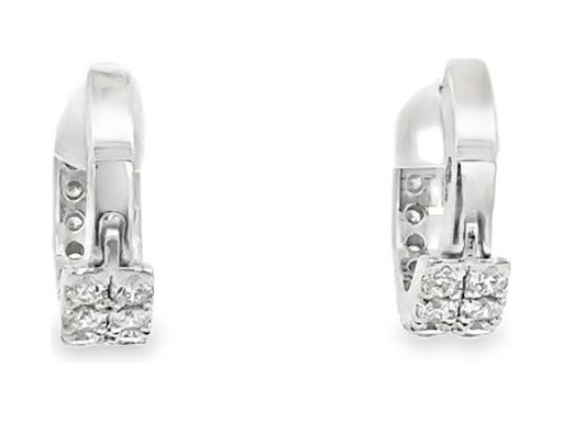 18K White Gold Huggie Earrings with Natural Round Diamonds in Double Row Setting