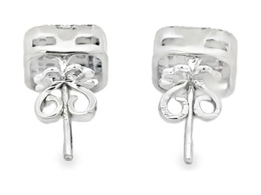 18K White Gold Stud Earrings with Natural Baguette and Round Diamonds