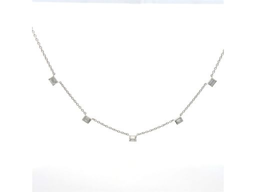 18K White Gold Station Necklace with Natural Baguette Diamonds