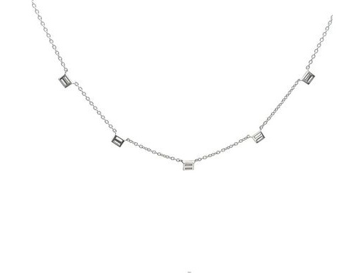 18K White Gold Station Necklace with Natural Baguette Diamonds