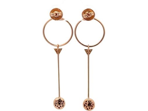 18K Rose Gold Geometric Drop Earrings with Pavé-Set Natural Diamonds and Polished Spheres