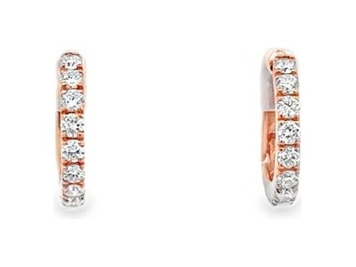 18K Rose Gold Huggie Hoop Earrings with Natural Diamonds