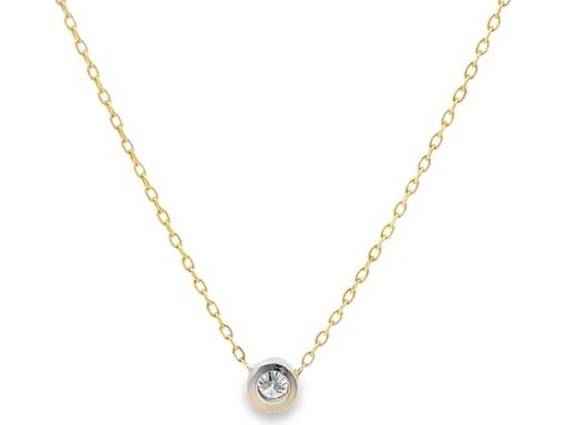 18K Rose and White Gold Necklace with Bezel-Set Natural Round Diamond Pendant