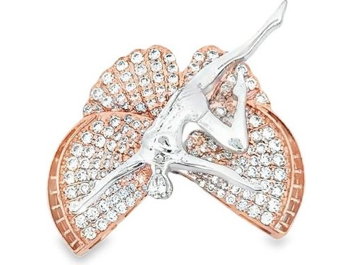18K Rose and White Gold Fairy Pendant with Pavé-Set Natural Diamonds