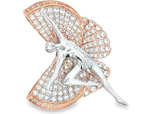 18K Rose and White Gold Fairy Pendant with Pavé-Set Natural Diamonds