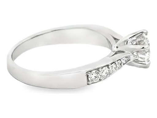 18K White Gold Ring with GIA-Certified Natural Round Center Diamond and Pavé-Set Natural Diamonds on Band