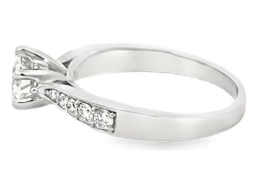 18K White Gold Ring with GIA-Certified Natural Round Center Diamond and Pavé-Set Natural Diamonds on Band