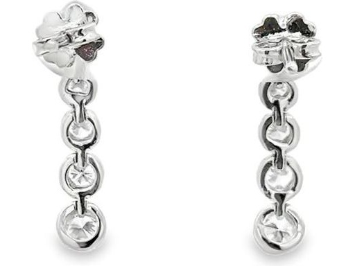 18K White Gold Drop Earrings with Natural Round Diamonds in Classic Line Setting