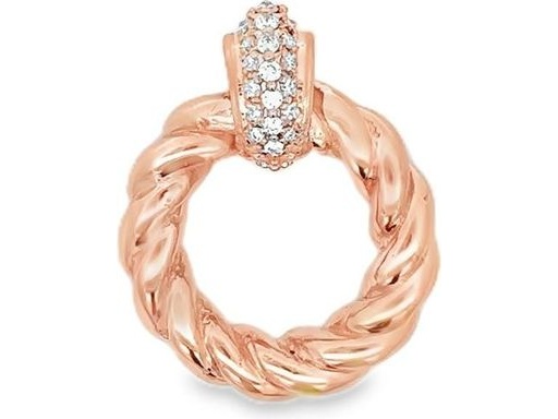 18K Rose Gold Twisted Circle Pendant with Pavé-Set Natural Diamonds