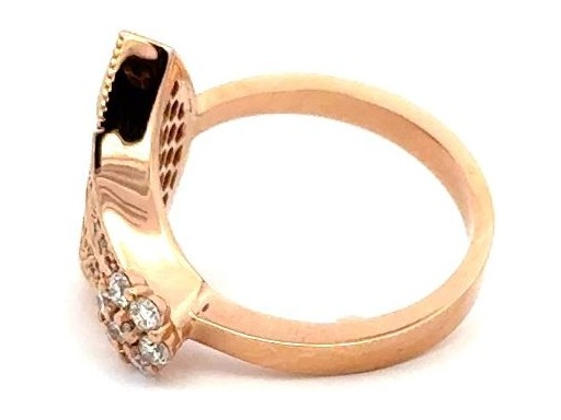 18K Rose Gold Fan-Shaped Ring with Natural Diamonds and Mother-of-Pearl Inlay