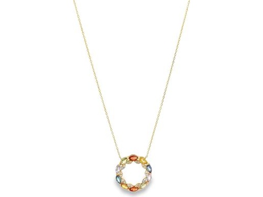 18K Yellow Gold Necklace with Natural Diamonds and Multicolor Gemstones