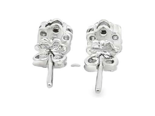 18K White Gold Floral Stud Earrings with Pavé-Set Natural Diamonds