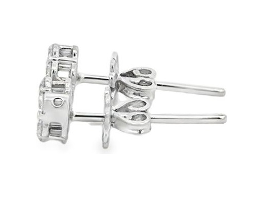 18K White Gold Floral Stud Earrings with Pavé-Set Natural Diamonds