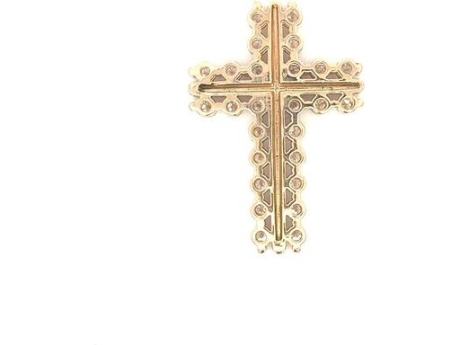 18K Rose Gold Cross Pendant with Natural Round Diamonds in Double-Line Design