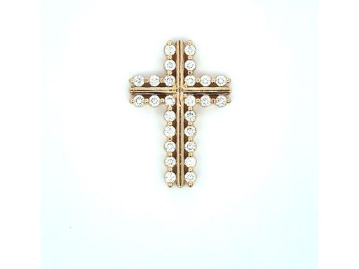 18K Rose Gold Cross Pendant with Natural Round Diamonds in Double-Line Design