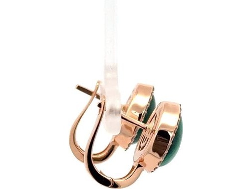 18K Rose Gold Earrings with Oval Malachite and Natural Diamond Halo
