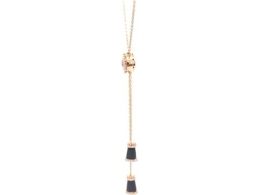 18K Rose Gold Lariat Necklace with Black Onyx and Natural Diamonds