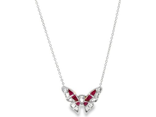 18K White Gold Butterfly Necklace with Natural Sapphires and Diamonds