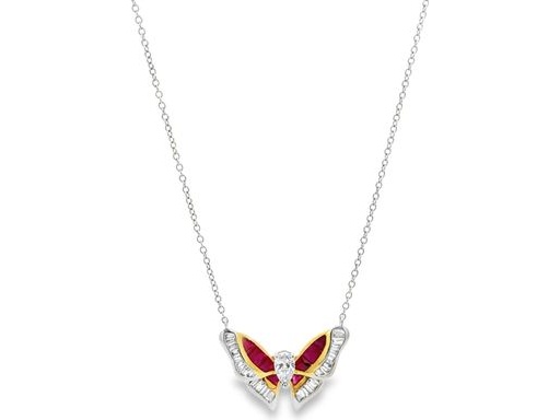 18K White Gold Butterfly Necklace with Natural Sapphires and Diamonds