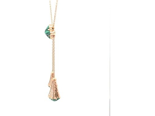 18K Rose Gold Lariat Necklace with Malachite Drops and Natural Diamond Accents