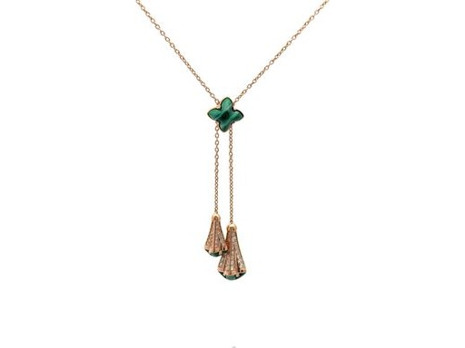 18K Rose Gold Lariat Necklace with Malachite Drops and Natural Diamond Accents