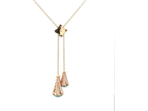 18K Rose Gold Lariat Necklace with Malachite Drops and Natural Diamond Accents