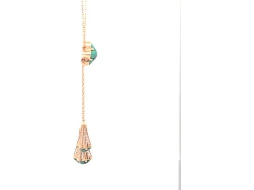 18K Rose Gold Lariat Necklace with Malachite Drops and Natural Diamond Accents
