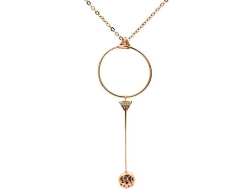 18K Rose Gold Circle Pendant Necklace with Polished Sphere and Natural Diamond Accent