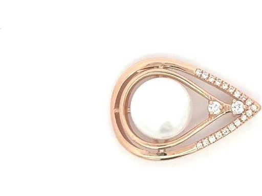 18K Rose Gold Teardrop Pendant with Natural Pearl and Natural Diamonds