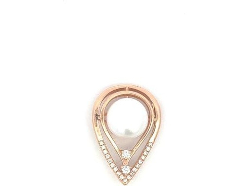 18K Rose Gold Teardrop Pendant with Natural Pearl and Natural Diamonds