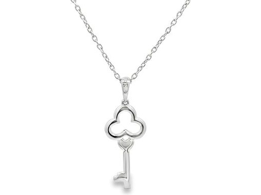 18K White Gold Key Pendant Necklace with Natural Diamonds