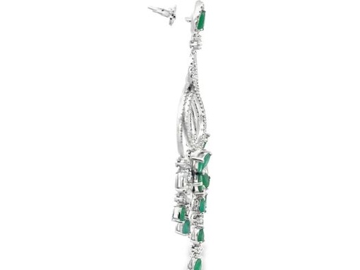 18K White Gold Chandelier Earrings with Natural Round Diamonds, Pear-shaped Diamonds and Emeralds