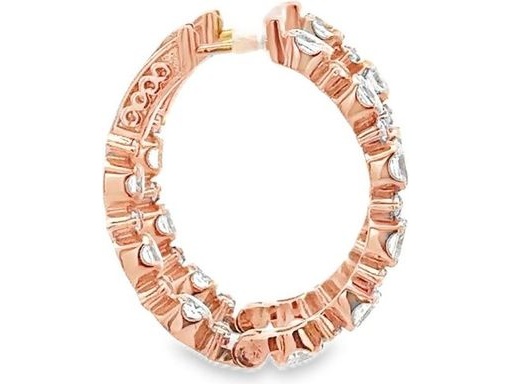 18K Rose Gold Oval Hoop Earrings with Natural Round and Oval Diamonds, Half Inside-Out Setting