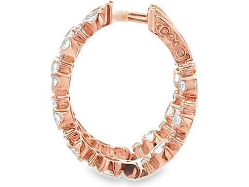 18K Rose Gold Oval Hoop Earrings with Natural Round and Oval Diamonds, Half Inside-Out Setting
