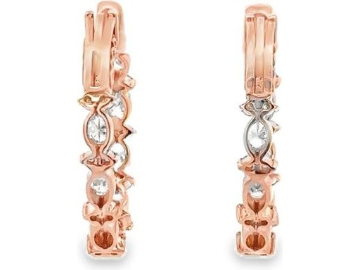 18K Rose Gold Oval Hoop Earrings with Natural Round and Oval Diamonds, Half Inside-Out Setting