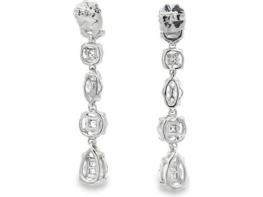 18K White Gold Drop Earrings with Natural Marquise, Pear-shaped and Princess-cut Diamonds